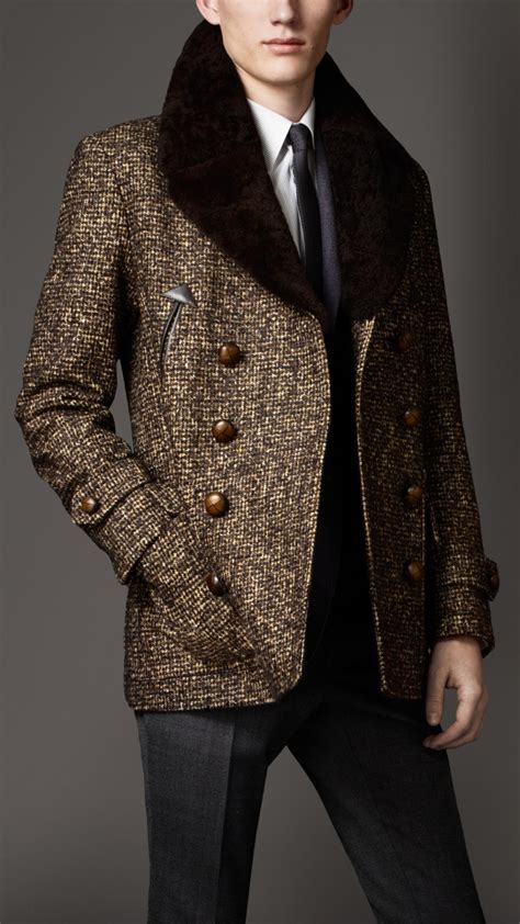 burberry tweed coat shearling|Burberry Shearling Coat .